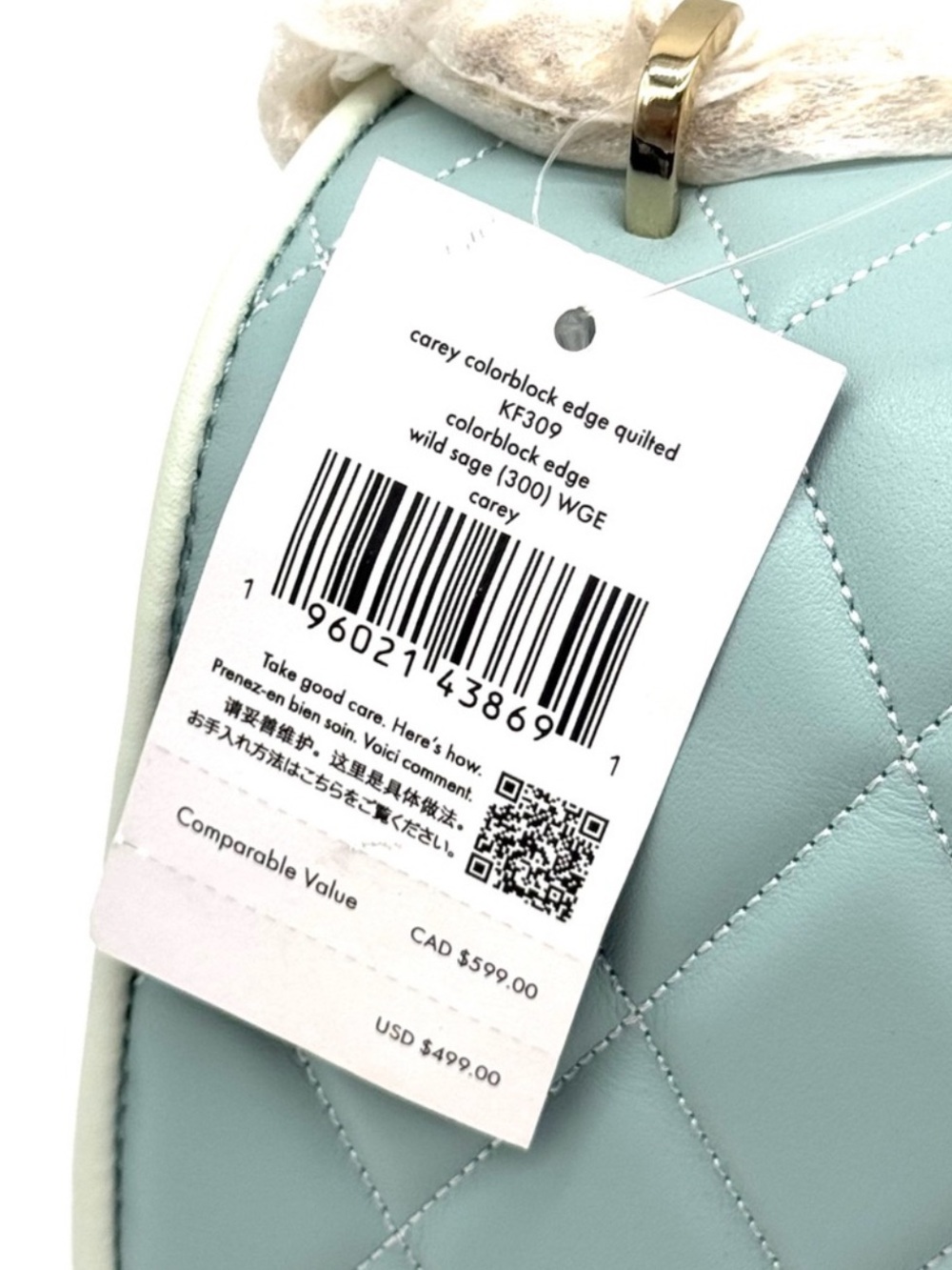 Kate Spade Colorblock Carey Quilted Leather Flap Shoulder Bag Wild Sage - Picture 9 of 9